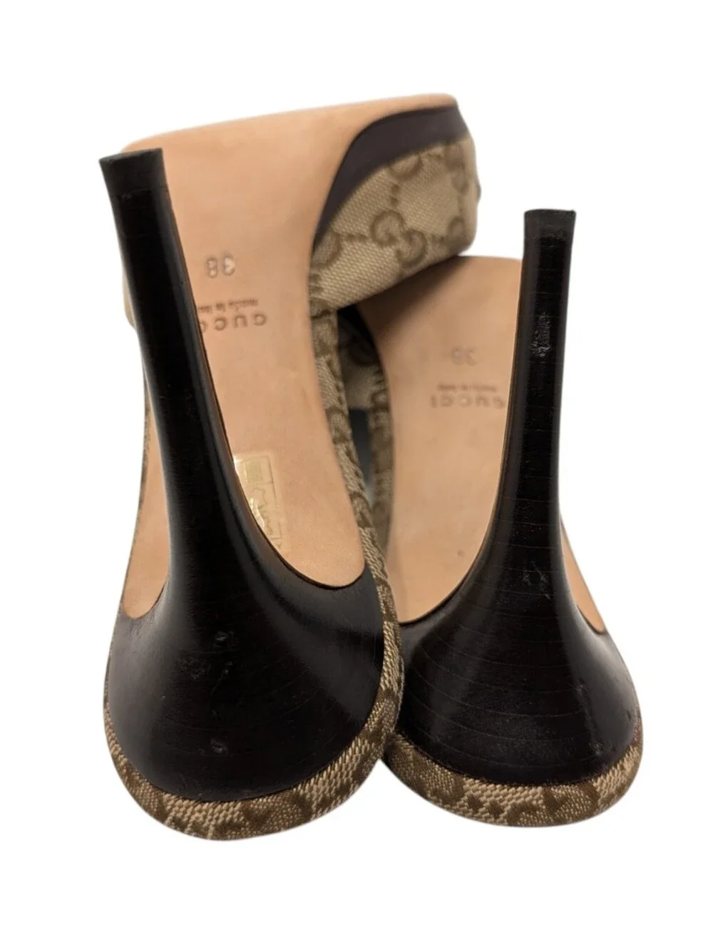 Gucci Erin Monogram Horsebit Peep Toe Dress Up Mule Sandal Size EU 38